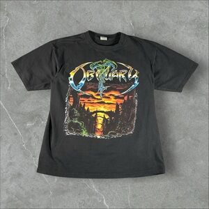 Vintage Obituary Shirt Mens XL Black‎ Y2k Death Metal Band Tee Anthology 2000s